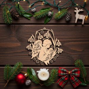 Angel Ornament Laser File, Christmas Floral Angel Silhouette