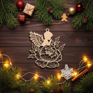 Angel Ornament Laser File, Christmas Flower Silhouette, Religious
