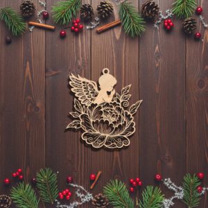 Angel Ornament Laser File, Christmas Flower Silhouette, Religious