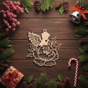Angel Ornament Laser File, Christmas Flower Silhouette, Religious