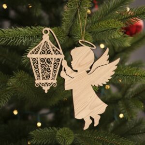 Angel Ornament Laser File, Christmas Lantern Angel Silhouette