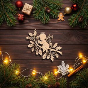 Angel Ornament Laser File, Christmas Memorial Oak Branch