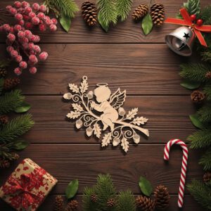 Angel Ornament Laser File, Christmas Memorial Oak Branch