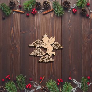 Angel Ornament Laser File, Christmas Silhouette with Clouds,