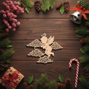 Angel Ornament Laser File, Christmas Silhouette with Clouds,