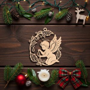 Angel Ornament Laser File, Christmas Wreath Design with