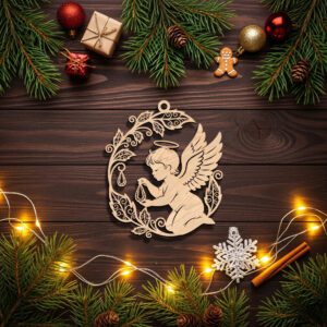 Angel Ornament Laser File, Christmas Wreath Design with
