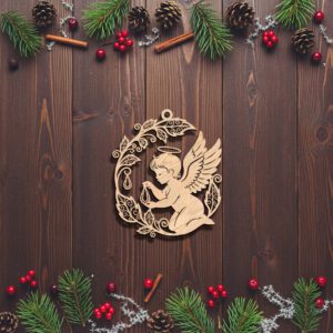 Angel Ornament Laser File, Christmas Wreath Design with