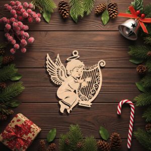 Angel Ornament Laser File, Harp Christmas Decor, CNC