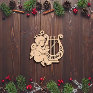 Angel Ornament Laser File, Harp Christmas Wood Design,