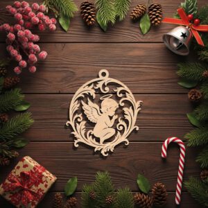 Angel Ornament Laser File, Ornate Christmas Silhouette, CNC
