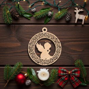 Angel Ornament Laser File, Ornate Frame Angel Silhouette