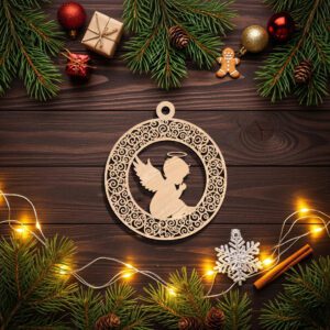 Angel Ornament Laser File, Ornate Frame Angel Silhouette