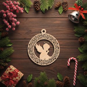 Angel Ornament Laser File, Ornate Frame Angel Silhouette