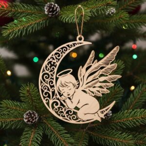 Angel Ornament Laser File, Sleeping Angel on Moon,