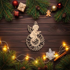 Angel Ornament Laser File, Sunflower Design for CNC,