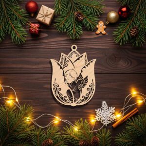 Angel Ornament Laser Template, Floral Silhouette Art for