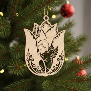 Angel Ornament Laser Template, Floral Silhouette Art for