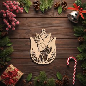 Angel Ornament Laser Template, Floral Silhouette Art for