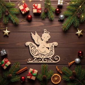Angel Sleigh Ornament, Christmas Silhouette Design, Laser Engraved