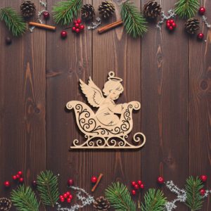Angel Sleigh Ornament, Christmas Silhouette Design, Laser Engraved