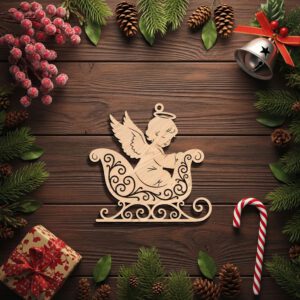 Angel Sleigh Ornament, Christmas Silhouette Design, Laser Engraved