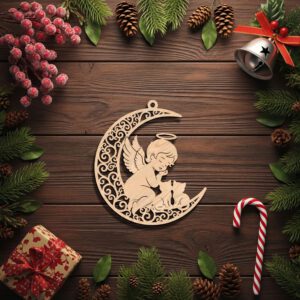 Cat Angel Ornament File, Christmas Moon and Cats