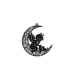 Cat Ornament Laser Design, Angel on Moon with
