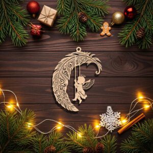 Christmas Angel Feather Ornament, Memorial Art Digital File