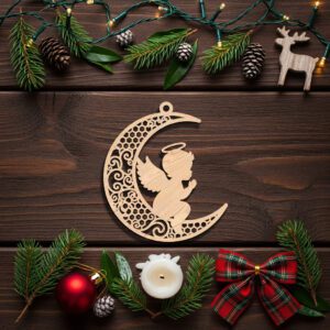 Christmas Angel Moon Ornament Silhouette, Laser File for
