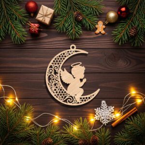 Christmas Angel Moon Ornament Silhouette, Laser File for