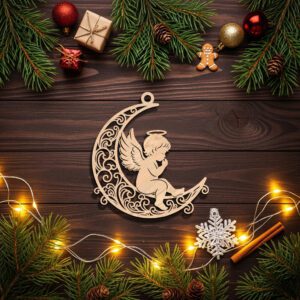 Christmas Angel Ornament Digital File, Filigree Moon Design,