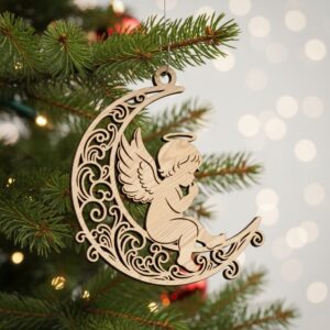 Christmas Angel Ornament Digital File, Filigree Moon Design,