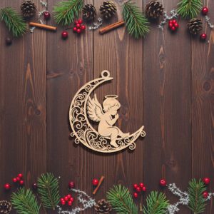 Christmas Angel Ornament Digital File, Filigree Moon Design,