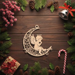 Christmas Angel Ornament Digital File, Filigree Moon Design,