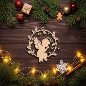 Christmas Angel Ornament Digital File, Holiday Holly Wreath