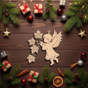 Christmas Angel Ornament Digital File, Maple Leaf Holiday