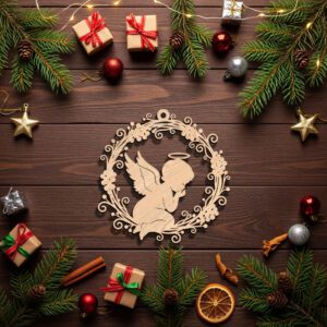 Christmas Angel Ornament Digital File, Wreath Silhouette for