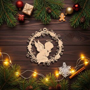 Christmas Angel Ornament Digital File, Wreath Silhouette for