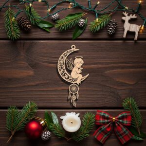 Christmas Angel Ornament File, Moon Dreamcatcher Silhouette, Boho