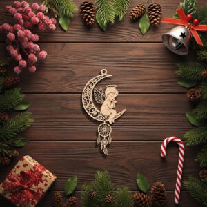 Christmas Angel Ornament File, Moon Dreamcatcher Silhouette, Boho