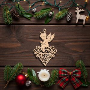 Christmas Angel Ornament, Laser Engraved Silhouette, Digital Download