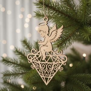 Christmas Angel Ornament, Laser Engraved Silhouette, Digital Download