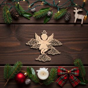 Christmas Angel Ornament Laser File, Cloud Design, Holiday