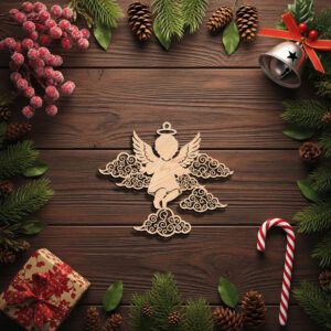 Christmas Angel Ornament Laser File, Cloud Design, Holiday