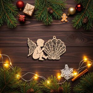 Christmas Angel Ornament Laser File, Coastal Seashell Style,