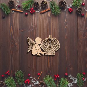 Christmas Angel Ornament Laser File, Coastal Seashell Style,