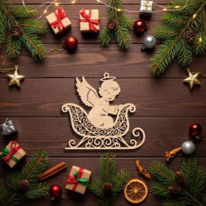 Christmas Angel Ornament Laser File, Sleigh Design, Holiday