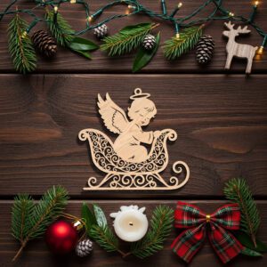 Christmas Angel Ornament Laser File, Sleigh Design, Holiday