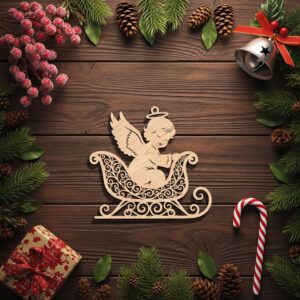 Christmas Angel Ornament Laser File, Sleigh Design, Holiday